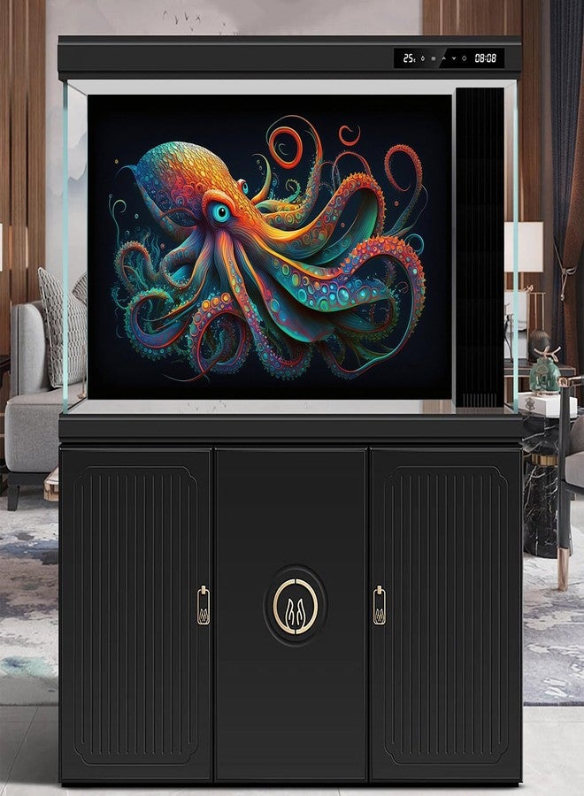 CaterRina Octopus Aquarium Background Abstract Colorful Octopus Terrarium Background Glowing Octopus on Black Background Fish Tank Backdrop Poster Wallpaper Decorations Vinyl 72x24in - Image 2